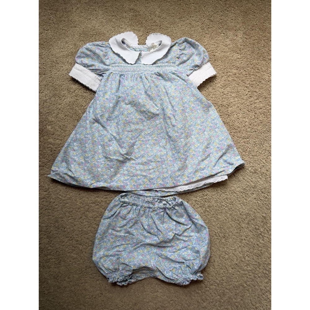Vintage Laura Ashley Dress Bloomer Set 12-18 Months Floral Smocked Cottagecore